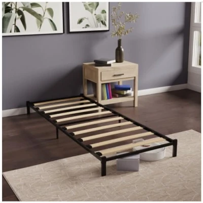 Abbildung von Dreamzie Bett 90x190 cm aus Metall mit Lattenrost Bettrahmen Holzlatten Bettgestell Höhe 25cm Schwarz