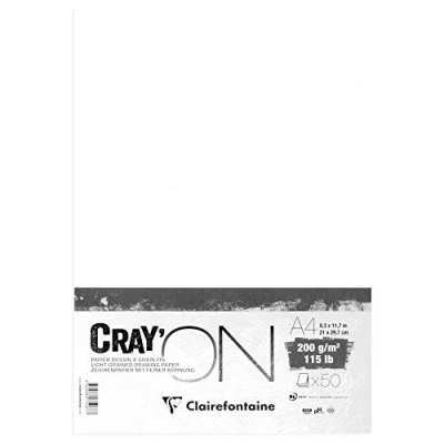 Abbildung von Clairefontaine 975067C Bogen Zeichenpapier Cray’On (50 Blatt, 200 g, Ideal für Trockentechnik, DIN A4, 21 x 29, 7cm) extra Weiß, Pack