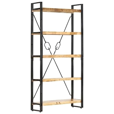 Abbildung von vidaXL Mangoholz Massiv Bücherregal 5 Fächer Industriestil Standregal Büroregal Wandregal Holzregal Regal Haushaltsregal 90x30x180cm Stahl