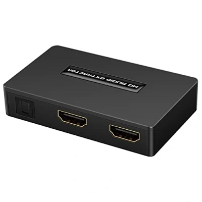 Abbildung von ohfruit HDMI Audio Extractor 4K, auf Optische Stereo 3,5 mm Klinke, Konverter mit Kabel Toslink SPDIF AUX Ausgang, unterstützt HDCP1.4 Schwarz
