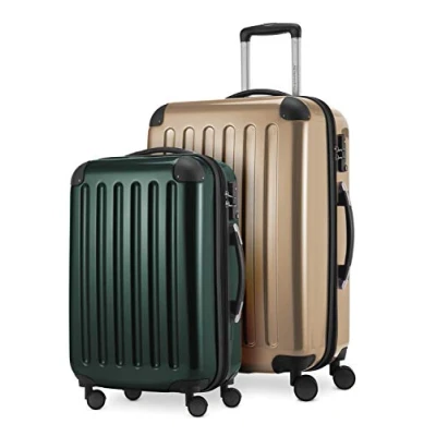 Abbildung von HAUPTSTADTKOFFER Alex Kofferset Kabinentrolley 55cm + mittelgroßer Koffer 65cm, Erweiterung, TSA Schloss, 42 474 Liter, Champagner Waldgrün