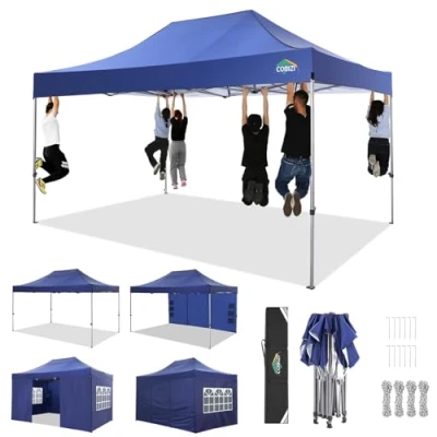 Abbildung von COBIZI 3x4,5 Pavillon Faltpavillon Wasserdicht Stabil Winterfest 3.0, Gartenpavillon UV Schutz mit 4 Seitenteilen Festival Partyzelt Sonnenschutz Pavillon, Navy blau