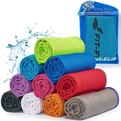Abbildung von Fit Flip Airflip Kühltuch Ice Cooling Towel das kühlende mikrofaser Sporthandtuch für Nacken und Hals Kühlhandtuch Fitness Sport (blau dunkel Blauer Rand, 120x35cm)