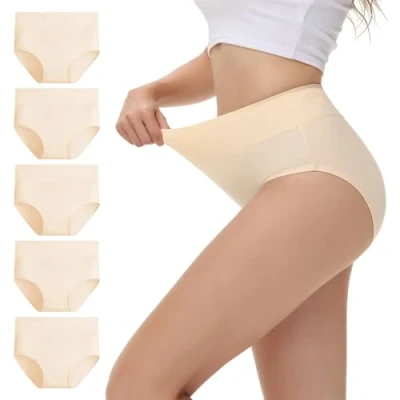 Abbildung von NUOZA Hautfarbene Unterwäsche Damen Schlüpfer Baumwolle 5er Pack Seamless Slips High Waist Unterhosen Panty Postpartum Underwear Damenunterwäsche Damenunterhosen