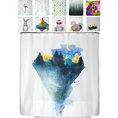 Abbildung von arteneur® Natur bei Nacht Anti Schimmel Duschvorhang 180x200 Recycelt mit Öko Tex Standard 100 Beschwerter Saum, Blickdicht, Wasserdicht, Waschbar, 12 Ringe &amp; E Book