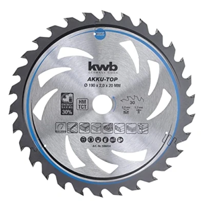 Abbildung von kwb Kreissägeblatt 190 x 20 mm, leichtgängig, speziell für Akkumaschinen, Sägeblatt geeignet Weich und Hartholz, Tischlerplatten Spanplatten