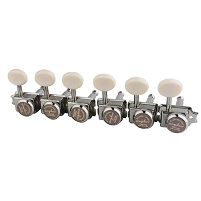 Abbildung von Guyker 6 Inline Vintage Guitar Lock String Tuners Locking Tuning Key Pegs Mechaniken Ersatzteile für ST TL Style Elektrische Folk oder Akustik Gitarre Nickel, Creme Griff