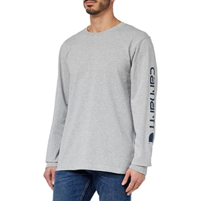 Abbildung von Carhartt Herren Lockeres, Schweres, Langärmliges T Shirt mit Logo grafik auf dem Ärmel , Grau Meliert, XXL