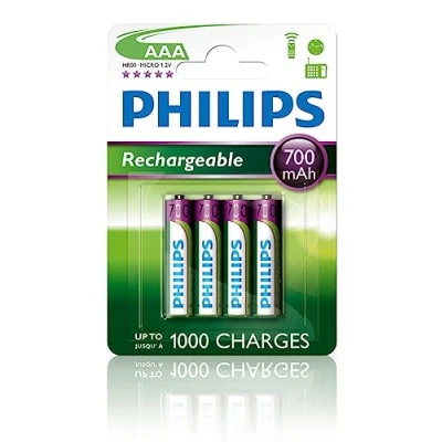 Abbildung von PHILIPS AAA Batterien 4 Stück HR03 Wiederaufladbare NiMH 1.2V 1000 Wiederaufladungen 700mAh