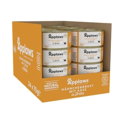 Abbildung von Applaws Premium Natural Katzenfutter Nass, Huhn mit Käse in Brühe 70g Dose (24x70g)