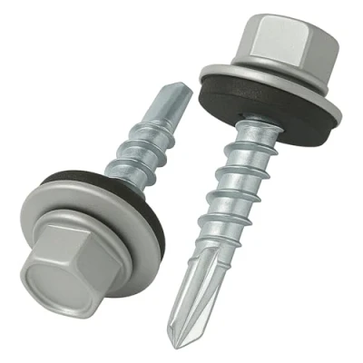Abbildung von 4.8 mm x 25 Dachschrauben, Sechskantkopf Selbstbohrend Mehrfarbig (RAL 9006 Weißaluminium) Schrauben mit versiegelter EPDM Unterlegscheibe, rostfreie, Verzinkte, Gehärtete (50 Stück)