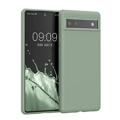 Abbildung von kwmobile Hülle kompatibel mit Google Pixel 6a weiches TPU Silikon Case Cover geeignet für kabelloses Laden Graugrün