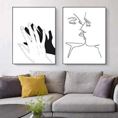 Abbildung von XIANGPEIFBH Leinwand Malerei Wandkunst Nordic Poster Drucke Abstrakte Strichzeichnung Liebe Kuss Sexy Mädchen Bilder Wohnzimmer Wohnkultur 40x50cmx2pcs Ungerahmt