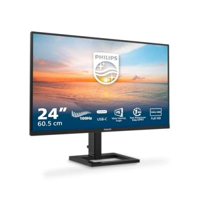 Abbildung von Philips 24E1N1300AM 24 Zoll FHD Monitor, Höhenverstellbar, Lautsprecher (1920x1080, 100 Hz, HDMI, USB C (65W Power Delivery) Hub) schwarz