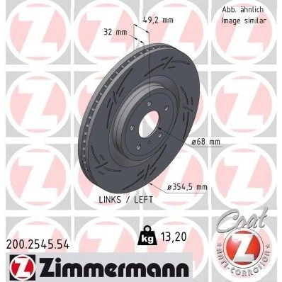 Abbildung von ZIMMERMANN 200.2545.54 Bremsscheibe 355 32 6/5 5 114 innenbelüftet, geschlitzt beschichtet INFINITI: Q50 Limousine, FX SUV, Q70, NISSAN: 370Z Coupe
