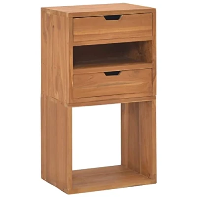 Abbildung von vidaXL Teak Massiv Aufbewahrungsschrank mit 2 Schubladen Fachböden Sideboard Kommode Beistellschrank Schrank Bücherschrank 40x30x76cm