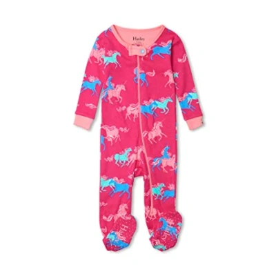 Abbildung von Hatley Baby Mädchen Organic Cotton Footed Sleepsuit und Kleinkind Schlafanzge, Frolicking Unicorns, 3 6 Monate EU