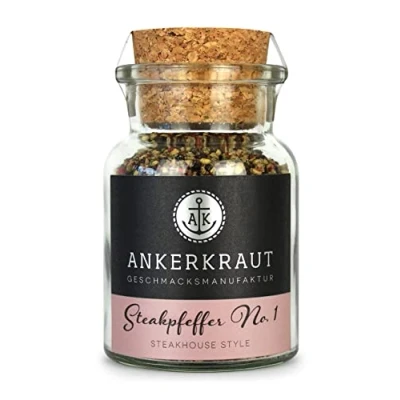 Abbildung von Ankerkraut Steakpfeffer No.1, geschroteter Pfeffer Mix für Steak, perfekt als Finisher Fleisch jeglicher Art, mit Knoblauch und Petersilie, 80 g im Korkenglas