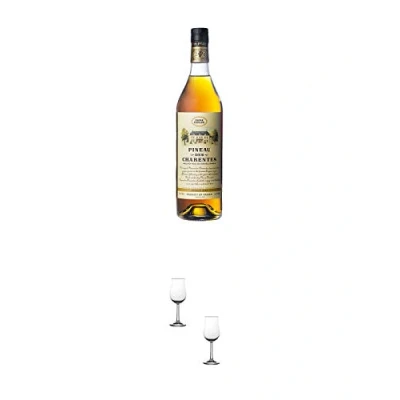 Abbildung von Pineau des Charentes Pierre Ferrand Superieur blanc 0,7 Liter + Nosing Gläser Kelchglas Bugatti mit Eichstrich 2cl und 4cl 2 Stück