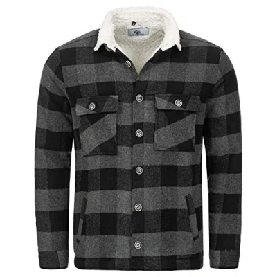 Abbildung von Rock Creek Herren Winterjacke Karierte Flanelljacke Gefüttert Holzfällerjacke Holzfällerhemd Kragen Teddyfutter Kariert Thermojacke H 264 Anthrazit M