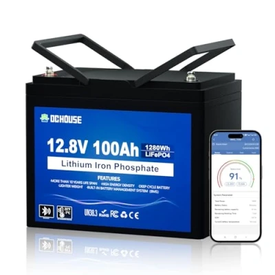 Abbildung von DCHOUSE 12V 100Ah LiFePO4 Batterie, Verbessertes 100A BMS, Bis zu 15000 Zyklen, 1280Wh Lithium Autobatterie, perfekt für Wohnmobile, Wohnwagen, Boot,Camping,Solaranlage