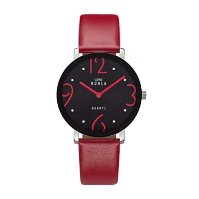Abbildung von UMR RUHLA Damen Armbanduhr RS204177, analog, Quarz, Lederarmband (Rot), Edelstahl