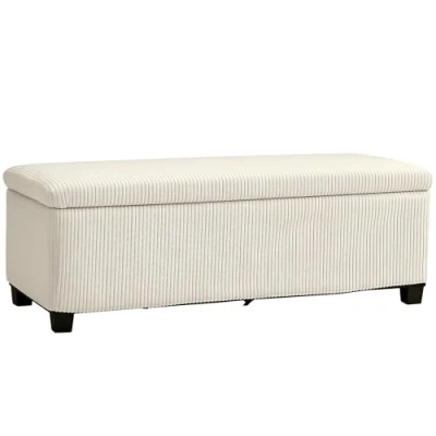 Abbildung von HOMCOM Sitzbank mit Stauraum Polsterbank Cord Optik, Sitztruhe Stahlbeine, Truhenbank für Wohnzimmer, Schlafzimmer, Flur 112 x 42 40 cm, Beige