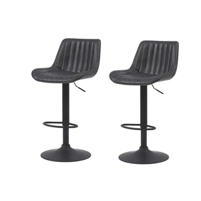 Abbildung von Hela Tische, 2er Set Barhocker Bistrohocker Sabine, Microfaser Anthrazit, Polster Lehne, 360 drehbar, höhenverstellbar mit Lift