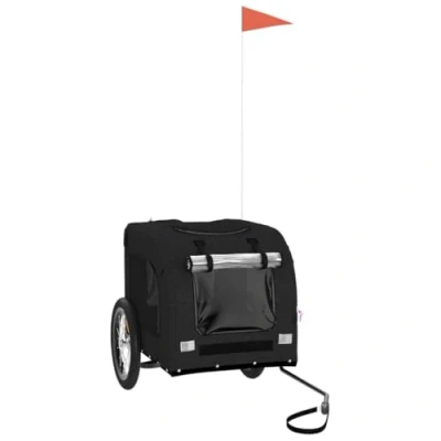 Abbildung von vidaXL Fahrradanhänger für Hunde, Hundeanhänger mit Reflektoren Flagge, Hundetransporter Maximale Belastbarkeit 30 kg, Haustier Transportwagen, Schwarz Oxford Gewebe Eisen