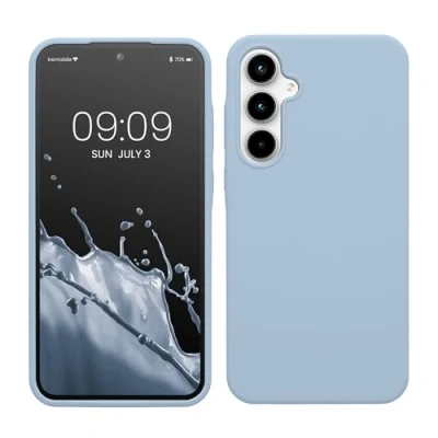 Abbildung von kwmobile Hülle kompatibel mit Samsung Galaxy A35 Silikon Handy Case Handyhülle weiche Oberfläche kabelloses Laden Hellblau matt