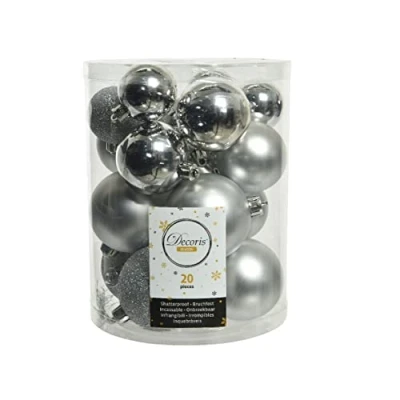 Abbildung von Kaemingk Weihnachtskugeln Kunststoff 4 6cm x 20 Stück Mix Christbaumkugeln Set Silber