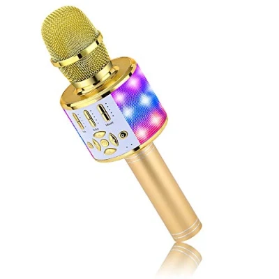 Abbildung von BONAOK Magic Sing Karaoke Mikrofon, Bluetooth Mikrofon Kinder, 4 in 1 Microphone, Drahtloses für die Zuhause Party, kompatibel mit Mac/Android (Gold)