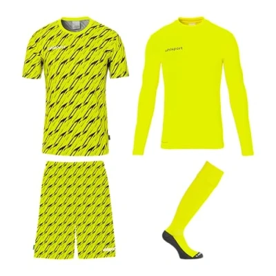Abbildung von uhlsport Fußball Unisex Torwart Set Progressive Trikotset komplettes bestehend aus Shirt, Baselayer, Hose und Stutzen Trikot für Kinder Erwachsene