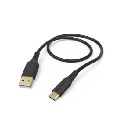 Abbildung von Hama Ladekabel „Flexible“ USB A auf C, Silikon, 1,5m (Schnellladung, Handy Ladekabel, Datenkabel, Kabel, Handykabel, Typ A, Knickschutz, flexibel, vergoldet, maximal kompatibel) schwarz
