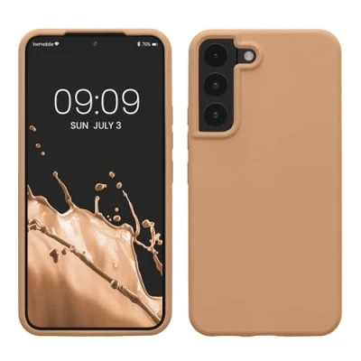 Abbildung von kwmobile Schutzhülle kompatibel mit Samsung S22 Hülle Silikon Case Handyhülle weiche Oberfläche kabelloses Laden Macchiato