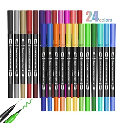 Abbildung von Jsdoin 24 Farben Filzstifte Dual Brush Pinselmarker, Feine Spitze &amp; Pinselspitze Art Pen Set für Zum Ausmalen, Zeichnen, DIY Projekte, Journaling, Scrapbooking und Schulbedarf