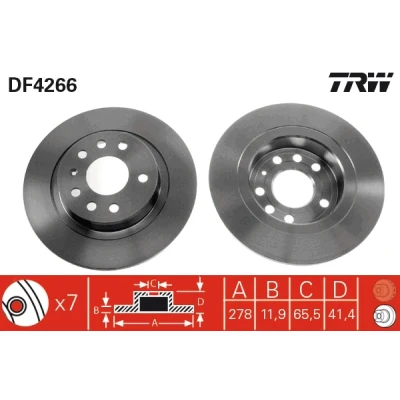 Abbildung von TRW DF4266 Bremsscheibe 278 12 7 110 voll lackiert OPEL: Vectra C Caravan, Limousine, CC, SAAB: 9 3 Kombi, Cabrio
