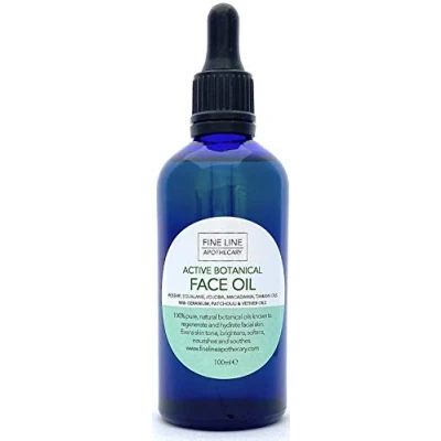 Abbildung von 100% Natürlich AKTIVES BOTANISCHES GESICHTSÖL HAGEBUTTE, SQUALANE, JOJOBA, MACADAMIA, TAMANU + VETIVER &amp; GERANIE 100ml von Fine Line Apothecary. Regeneriert, Feuchtigkeit, Hellt Auf, Erweicht.