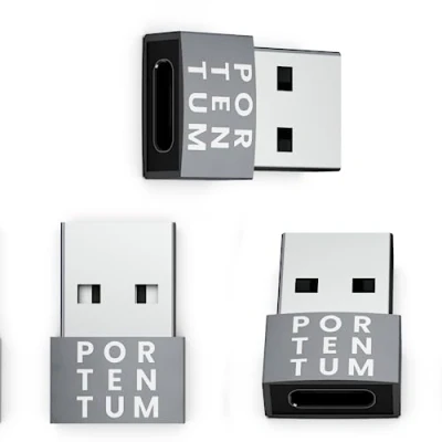 Abbildung von PORTENTUM USB auf C Adapter 480 MB Geschwindigkeit Premium Zink ermöglicht mit hoher Hitzebeständigkeit nur 4 Gramm