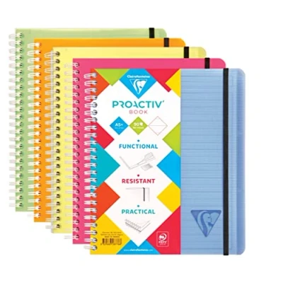 Abbildung von Clairefontaine 328776C Heft Proactiv&#039;Book DIN A5+ 16x21 cm, 90 Blatt, liniert mit Rand und Kopfleiste, abtrennbar, Einband aus PP, Gummizugverschluß, farbig sortiert, 1 Stück