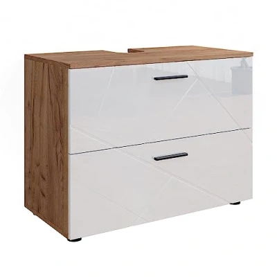 Abbildung von Vicco Waschbeckenunterschrank Irma, Eiche/Weiß Hochglanz, 80 x 58.6 cm