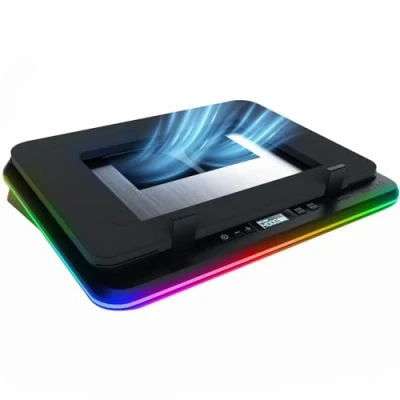 Abbildung von KLIM Turbofrost Laptop Kühler Gaming Kühlpad mit 4 Turbolüftern x 4000 RPM, 2 Leistungsmodi (USB C/DC), RGB, USB Ports und Dämpfung Für schnelle Kühlung. Laptops bis 17 Zoll