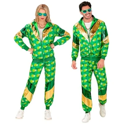Abbildung von W WIDMANN MILANO Party Fashion Kostüm Trainingsanzug St. Patricks Day, grün mit Kleeblättern, Irland, Irish, Feiertag, 80er Jahre Outfit, Jogginganzug