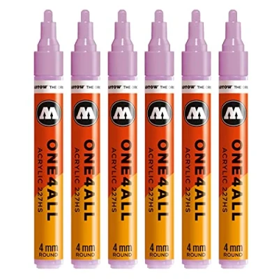 Abbildung von Molotow One4All 227HS Acryl Marker (4,0 mm Strichstärke, hochdeckend und permanent, UV beständig, für fast alle Untergründe) 6 Stück Farbe 201 lila pastell