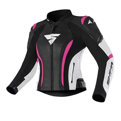 Abbildung von SHIMA Miura 2.0 Motorradjacke Leder, Damen, Sportjacke mit Rücken , Ellbogen und Schulterprotektoren, perforiertes für 2 teilige Kombi (32, Rosa)