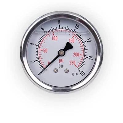 Abbildung von Manometer Glycerin axialer Anbindung Edelstahl IP65 63mm mit Rückanschluss 1/4 (0 16 bar)