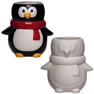 Abbildung von Baker Ross AX349 Keramik Blumentöpfe in Pinguin Form, 2 Stück, für Kinder zum Bemalen und Bepflanzen, Mittel