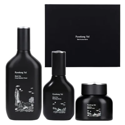 Abbildung von Pyunkang Yul Black Tea Line Geschenkbox Set koreanische fermentierte Hautpflege für tägliche Feuchtigkeitspflege, luxuriöser Premium High End Toner, Serum, Creme Revitalisierendes, elastizitätsste