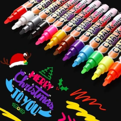 Abbildung von WECUTE 12 Farben Kreidestifte für Tafel Abwaschbar,6mm Neon Flüssigkreide Fenster,Kreidemarker Glas &amp; Tafeln,Tafelstift,Bunt Fensterstifte, Glasmalstifte,Whiteboard Marker (6 mm Farben)