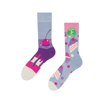 Abbildung von Dedoles Socken Unisex Damen Herren &amp; Kinder Baumwolle viele lustige Designs 1 Paar Geschenk links rechts verschieden, Farbe: Lila, Motiv: Kirschtorte (Bambus), Gr. 35 38